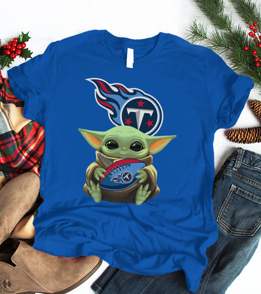Tennessee Titans Baby Yoda Football T-Shirt