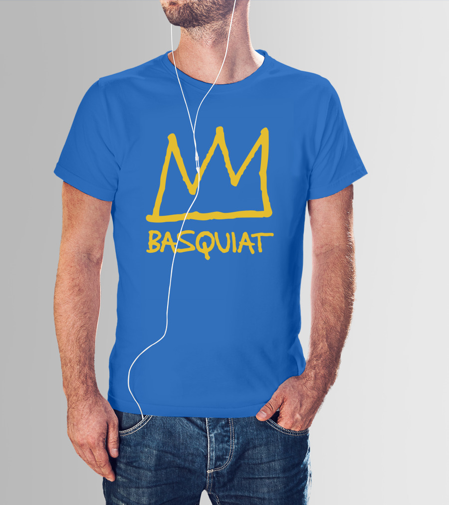 Basquiat Crown Icon Yellow On Blue T-Shirt