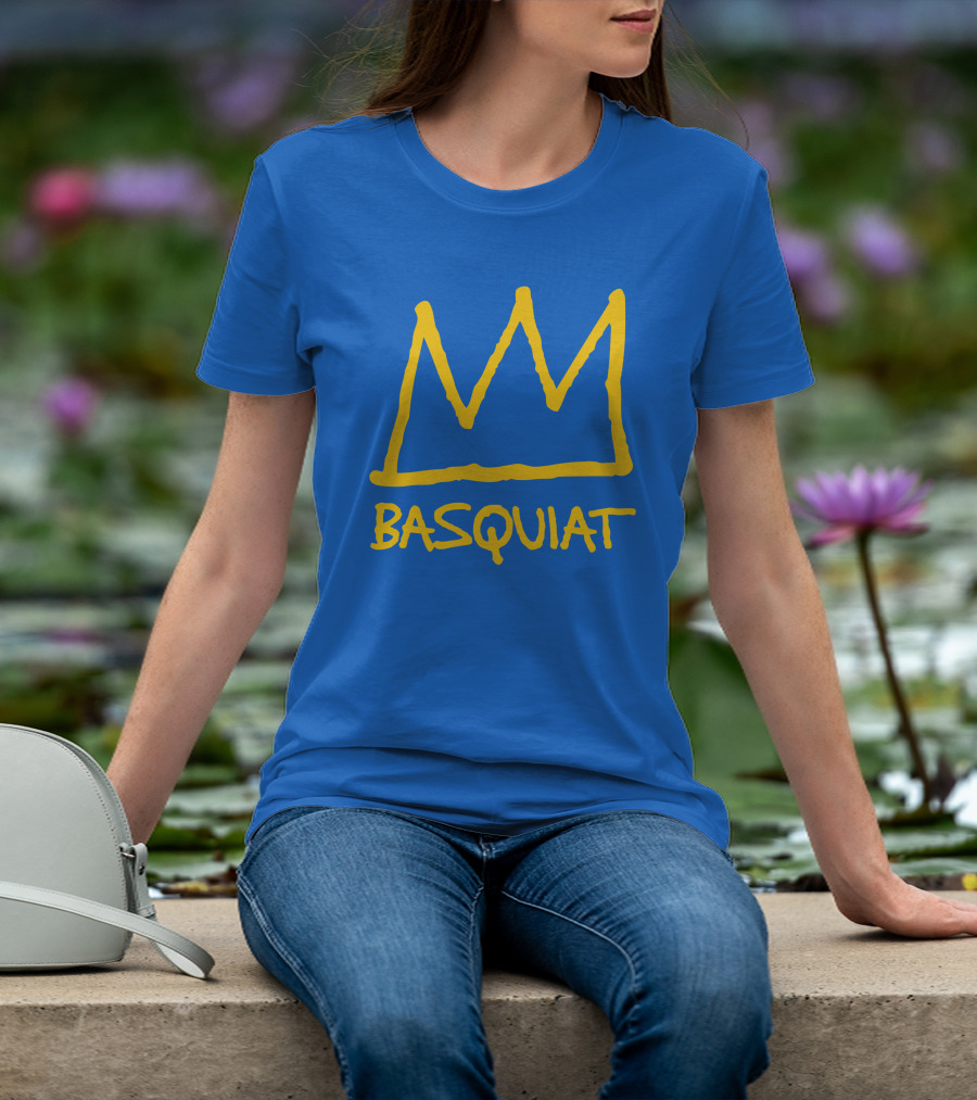 Basquiat Crown Icon Yellow On Blue T-Shirt
