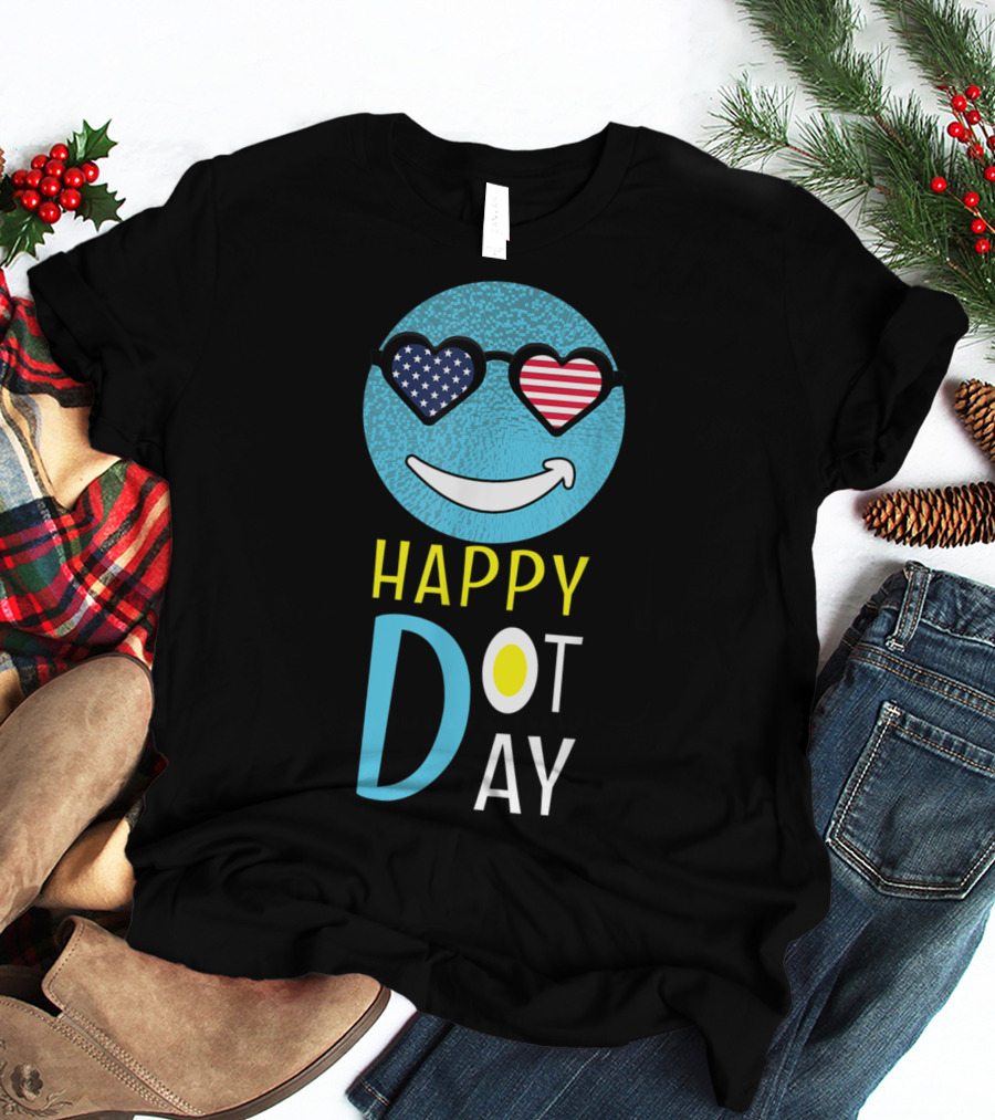 Happy International Dot Day September Smile American Flag Sunglasses T-Shirt
