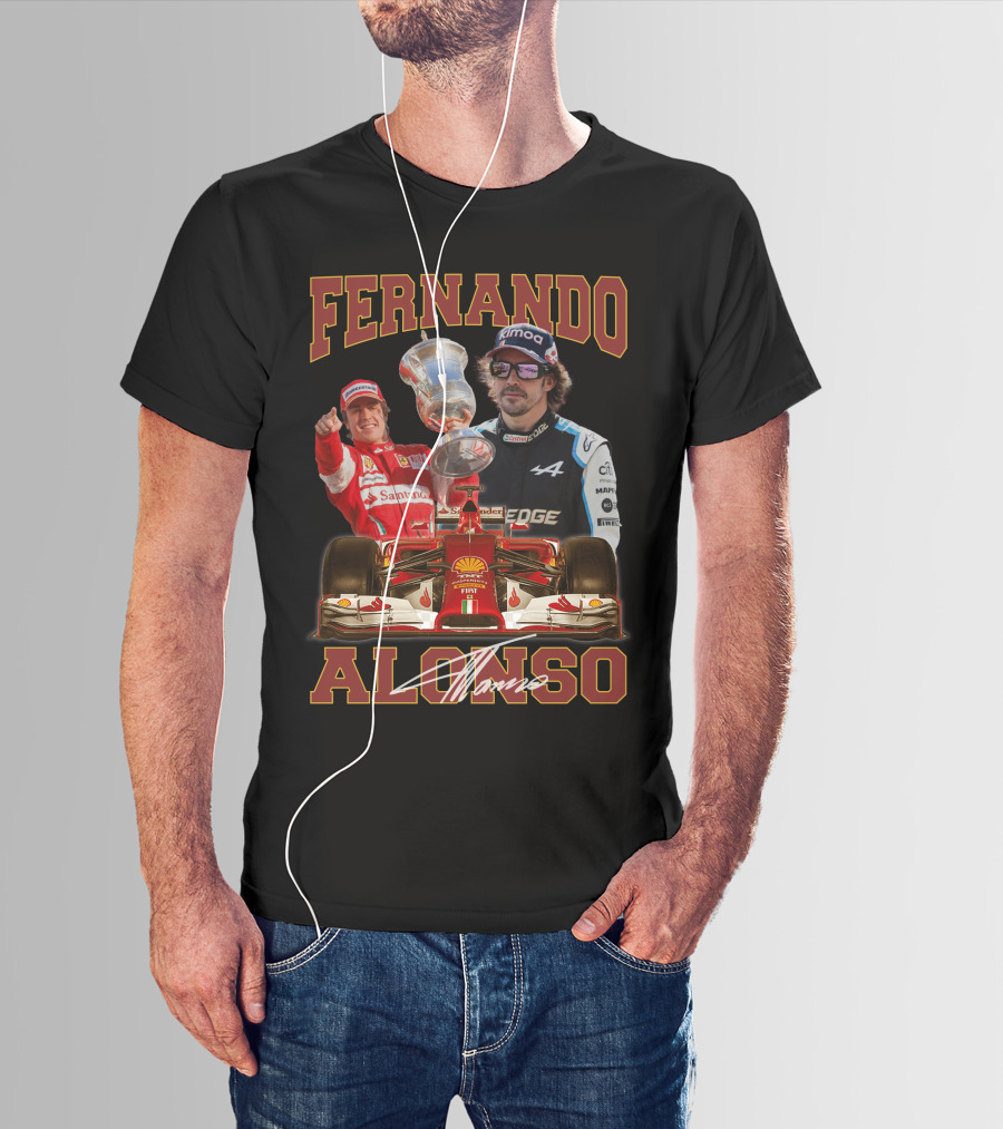 FERNANDO ALONSO F1 RACING LEGEND WITH TROPHY AND CARS T-Shirt