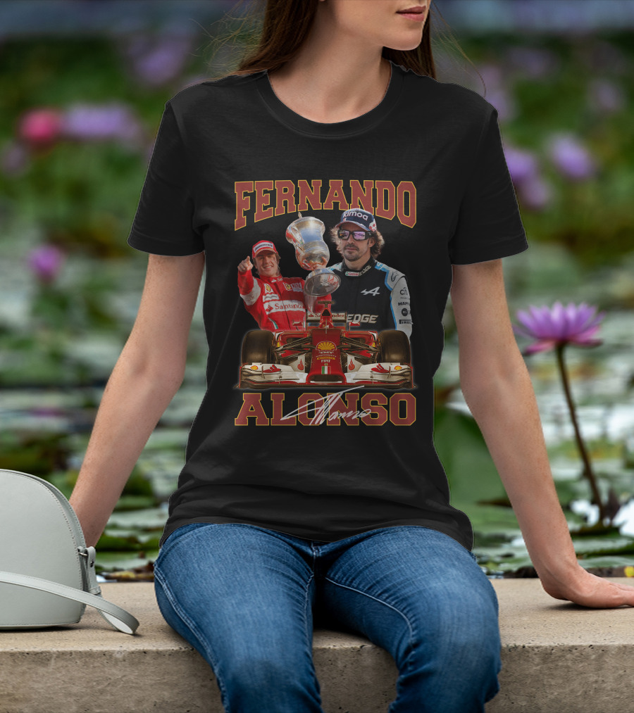 FERNANDO ALONSO F1 RACING LEGEND WITH TROPHY AND CARS T-Shirt