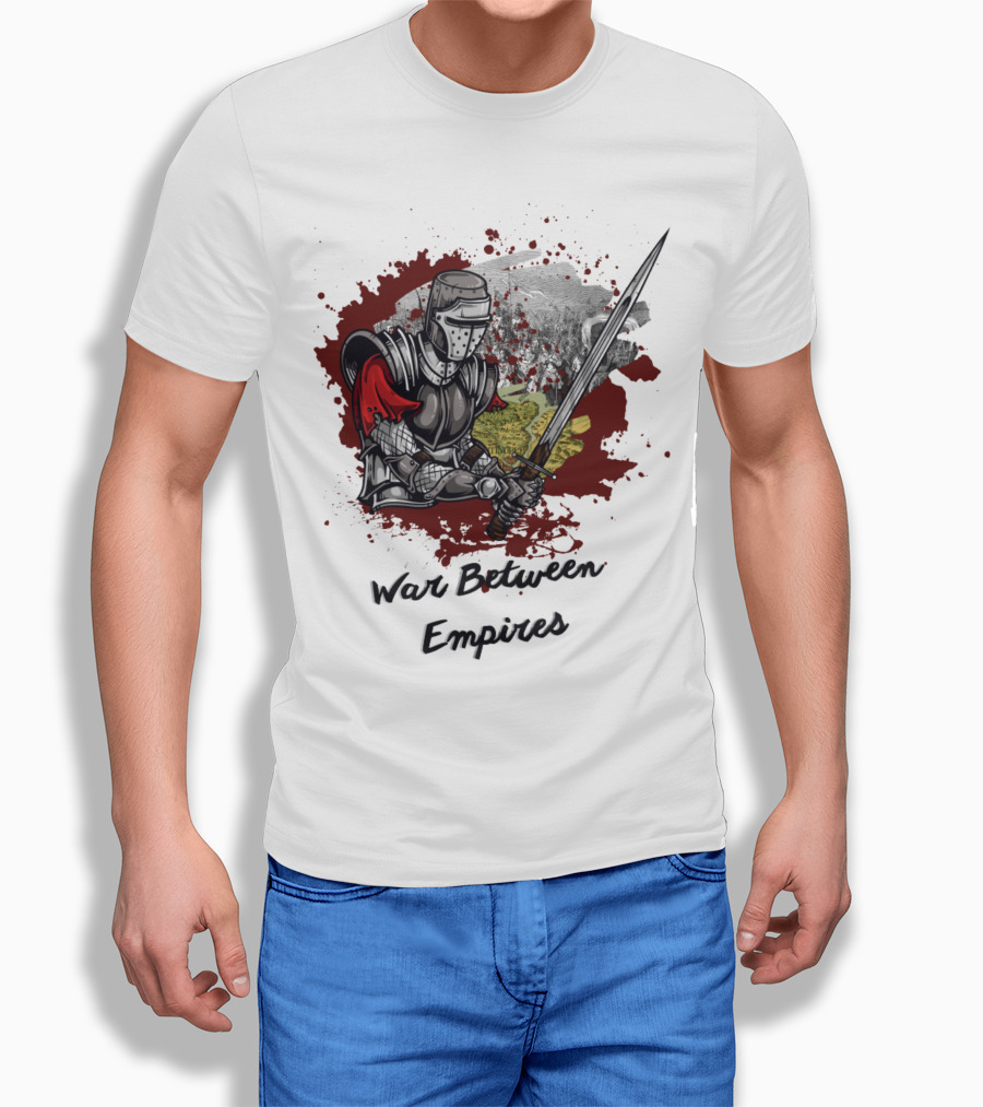 War Between Empires Medieval Knight Sword Battle Map Background T-Shirt