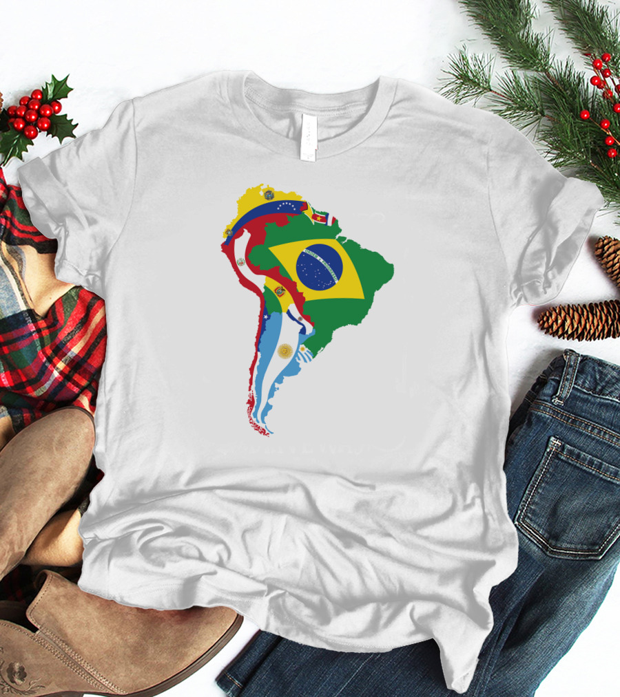 South America National Colorful Flag Map T-Shirt