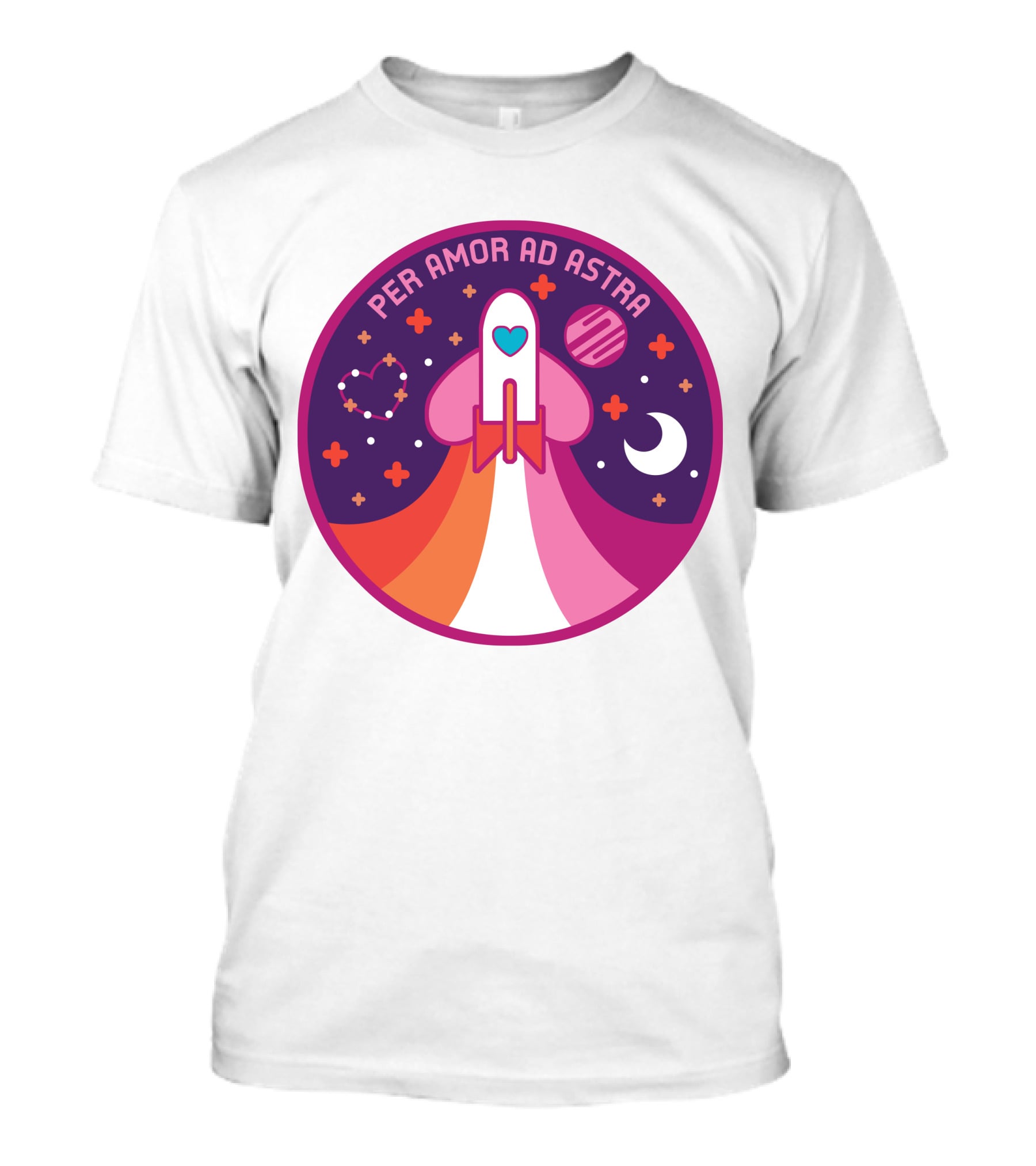 Per Amor Ad Astra Space Pride Lesbian Flag Rocket Heart Planet Moon T-Shirt