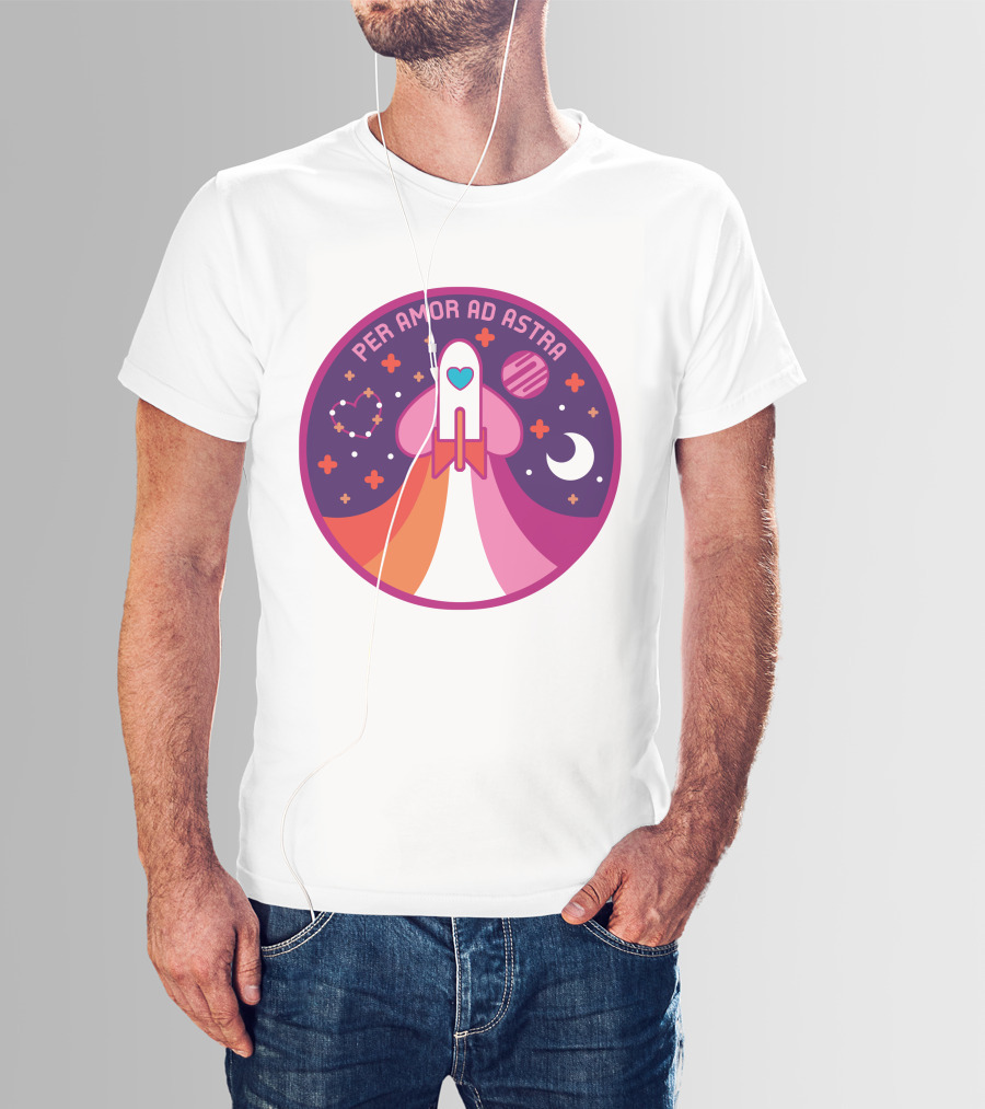 Per Amor Ad Astra Space Pride Lesbian Flag Rocket Heart Planet Moon T-Shirt