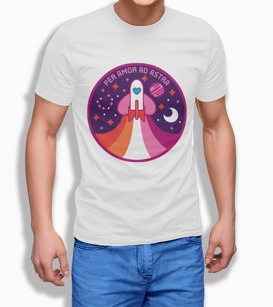 Per Amor Ad Astra Space Pride Lesbian Flag Rocket Heart Planet Moon T-Shirt