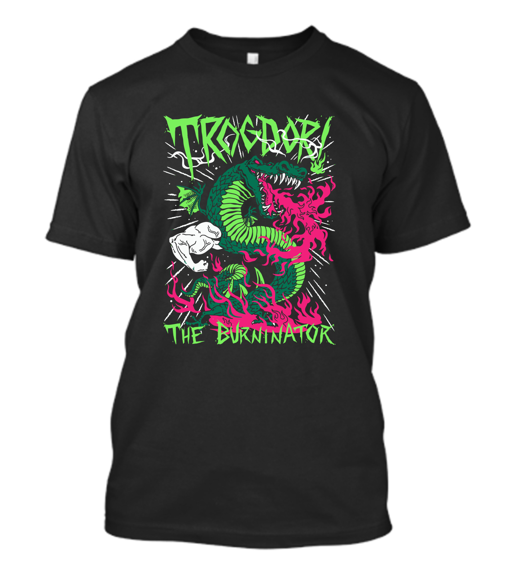Trogdor The Burninator Green Dragon With Fire And Muscular Arm T-Shirt