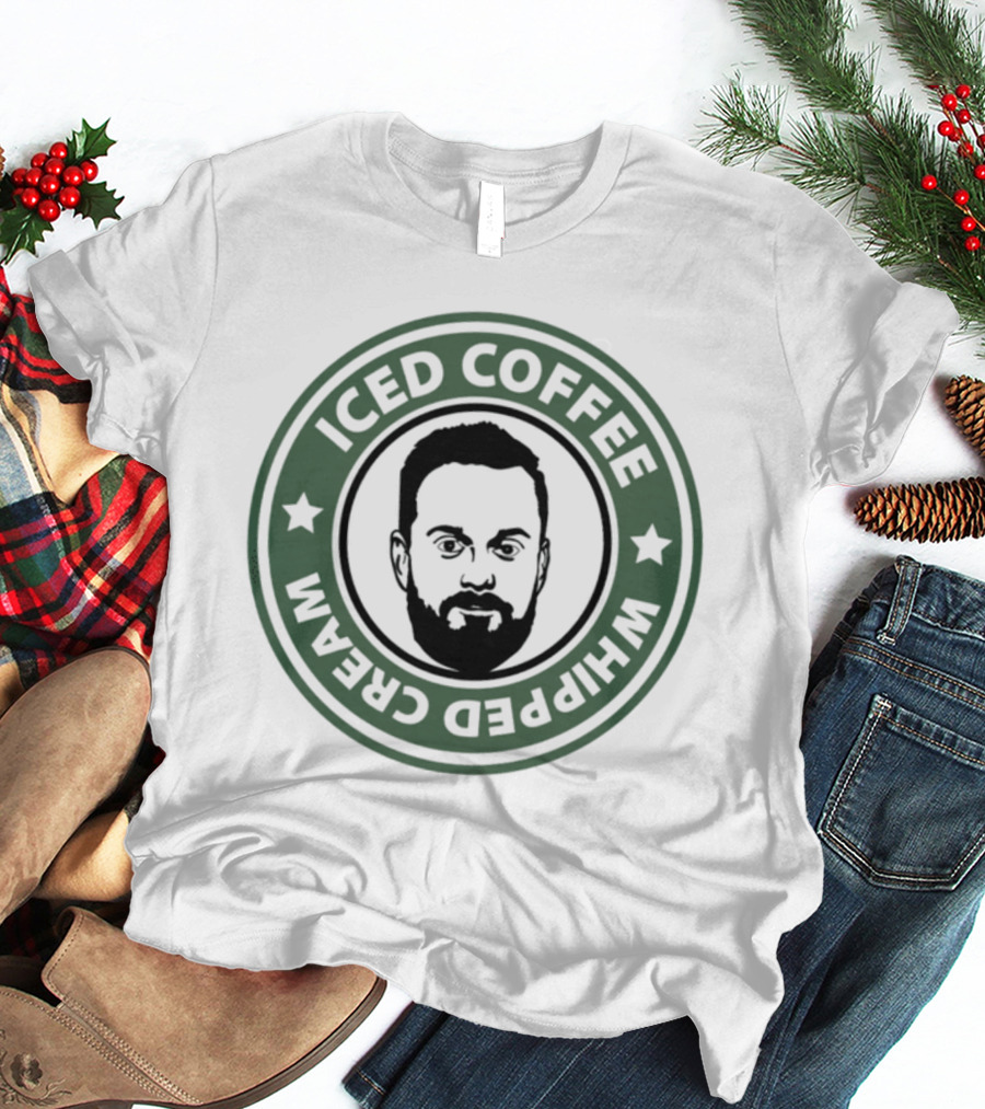 Iced Coffee Whipped Cream Bearded Man Green Circle Emblem T-Shirt