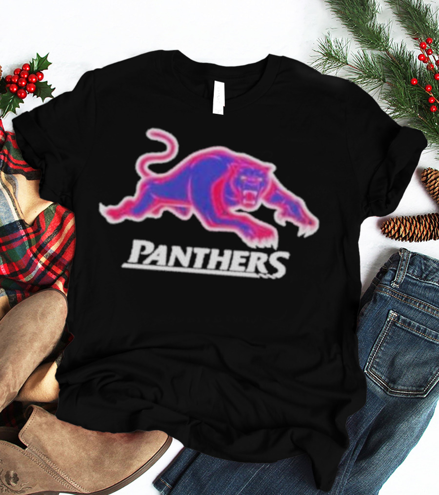 Penrith Panthers Retro Style Neon Pink Blue Panther T-Shirt