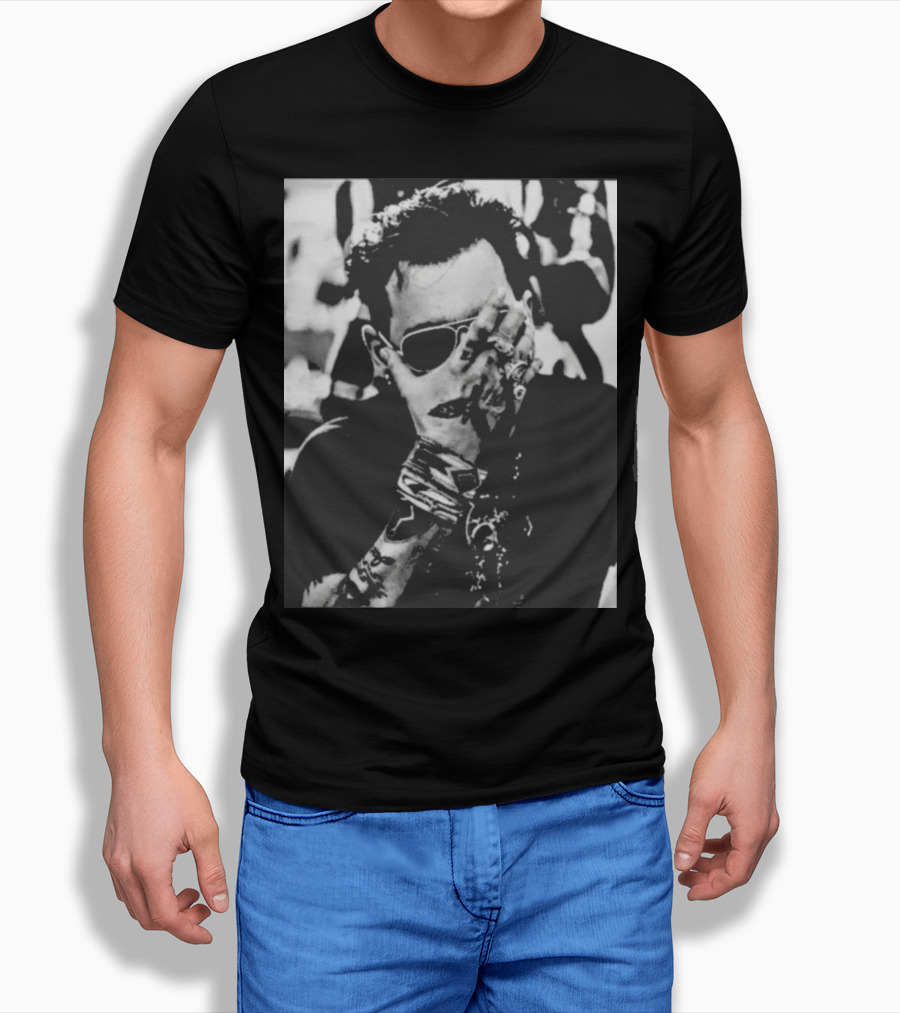 Johnny Depp Black And White Tattoo Style Photo T-Shirt