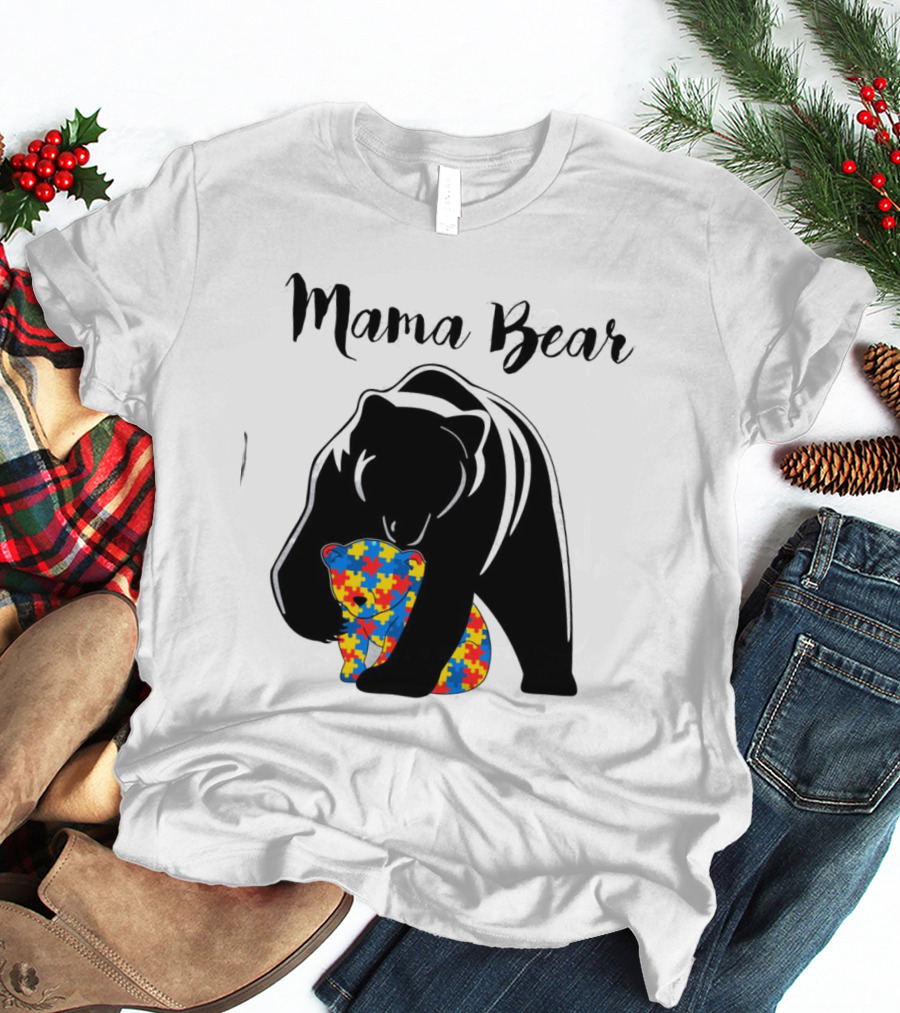 Mama Bear Autism Puzzle Piece Hug T-Shirt