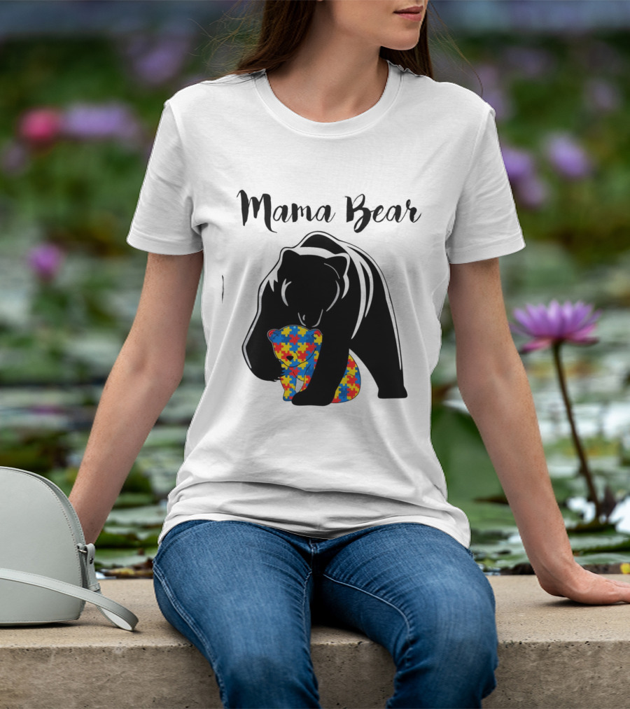 Mama Bear Autism Puzzle Piece Hug T-Shirt