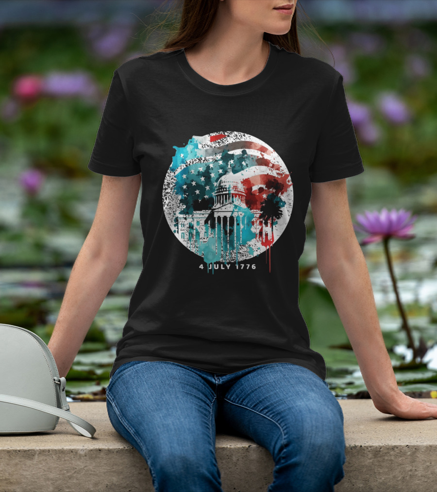 4 July 1776 American Flag Capitol Building Patriotic T-Shirt