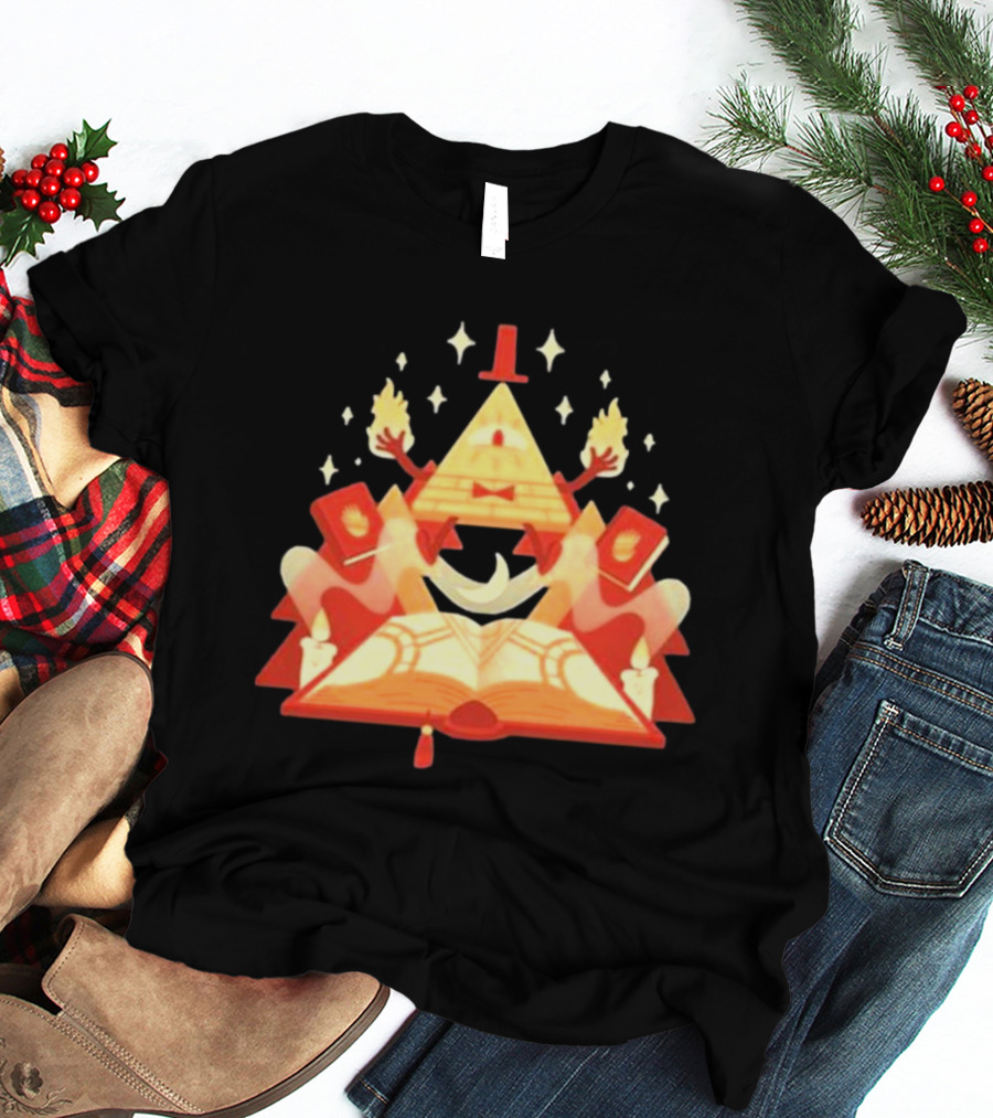 Bill Cipher Reding Book Gravity Falls Mystical Pyramid T-Shirt