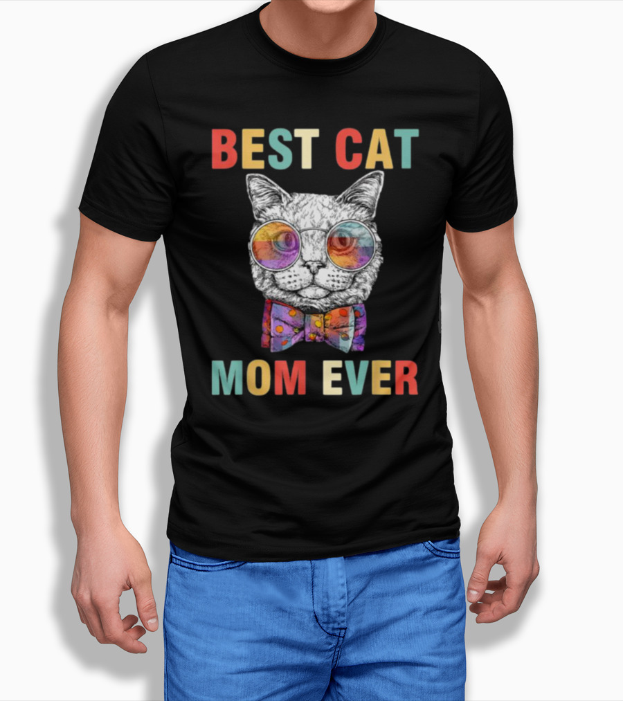 Best Cat Mom Ever Colorful Vintage Glasses T-Shirt