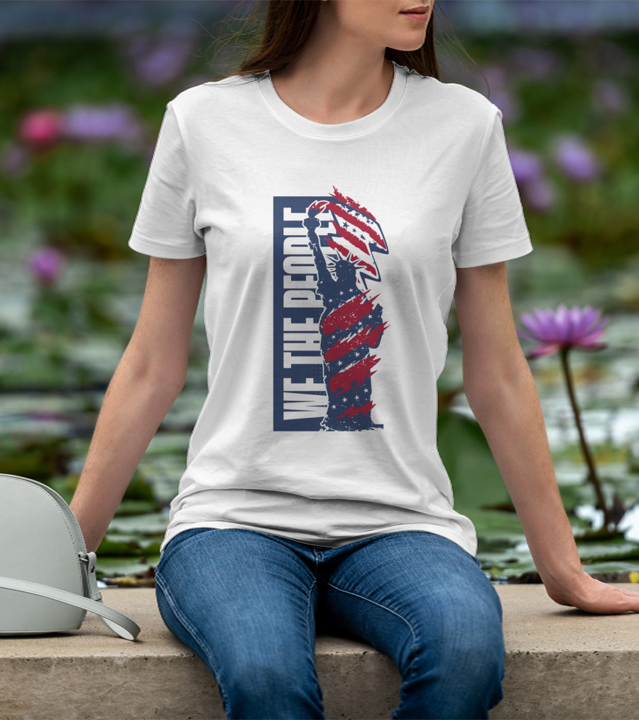 We The People Liberty Statue With Patriotic Red Stripes T-Shirt