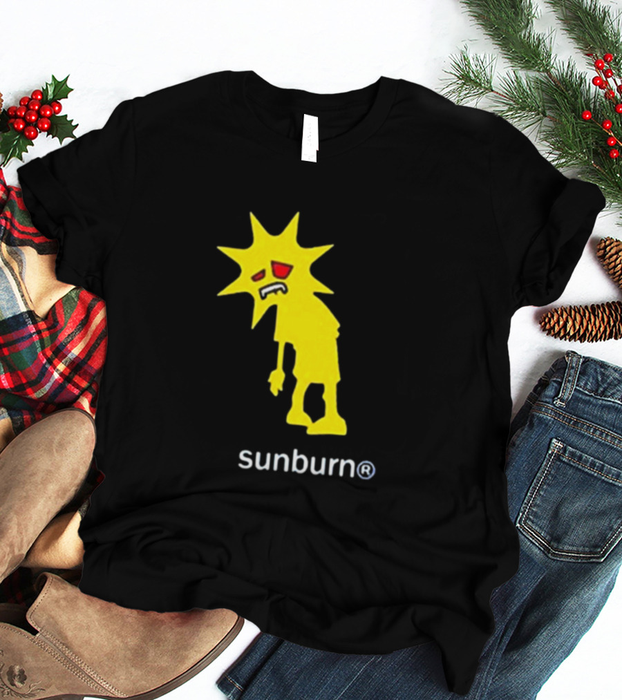 Sunburn Tired Cartoon Sun With Red Eyes And Trademark T-Shirt