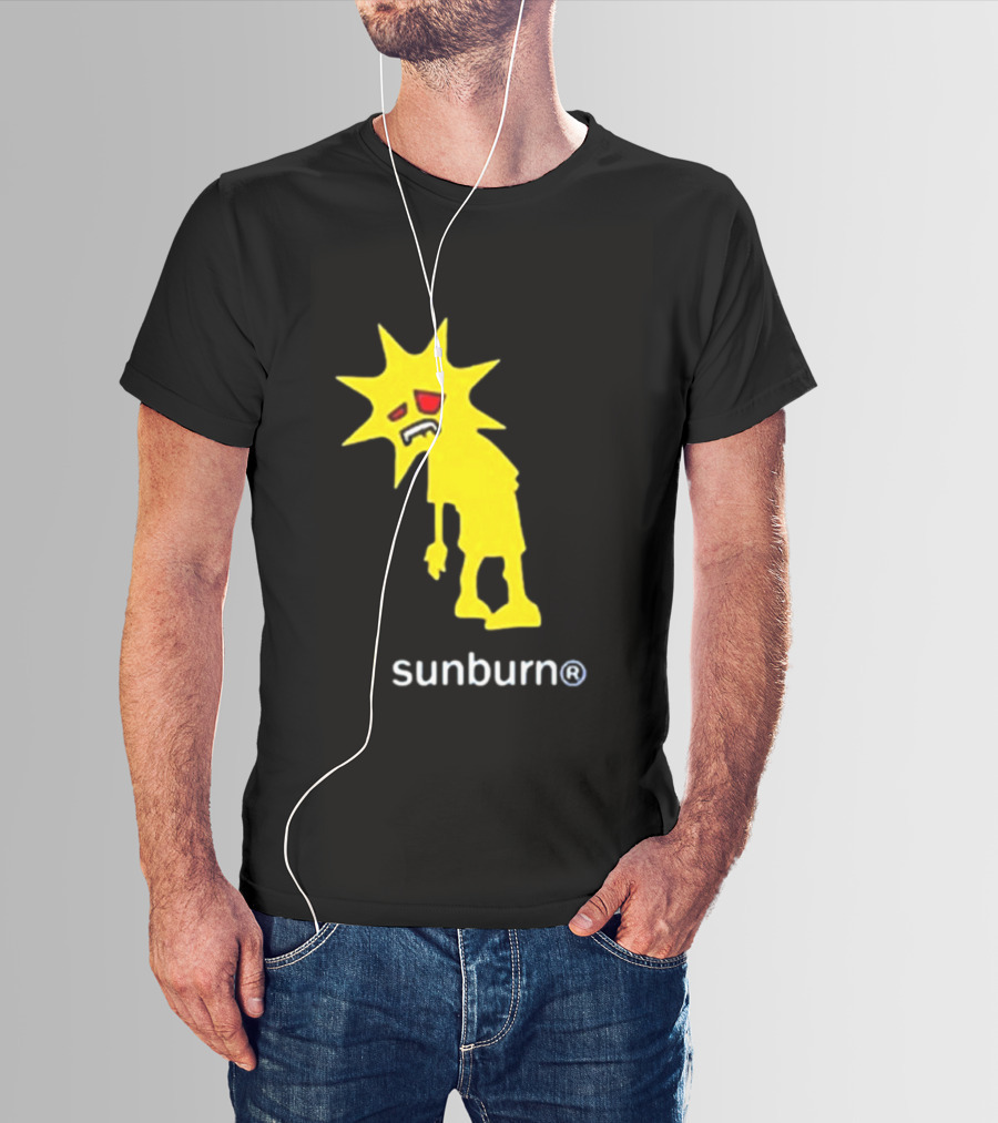 Sunburn Tired Cartoon Sun With Red Eyes And Trademark T-Shirt