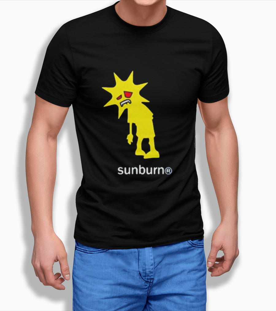Sunburn Tired Cartoon Sun With Red Eyes And Trademark T-Shirt