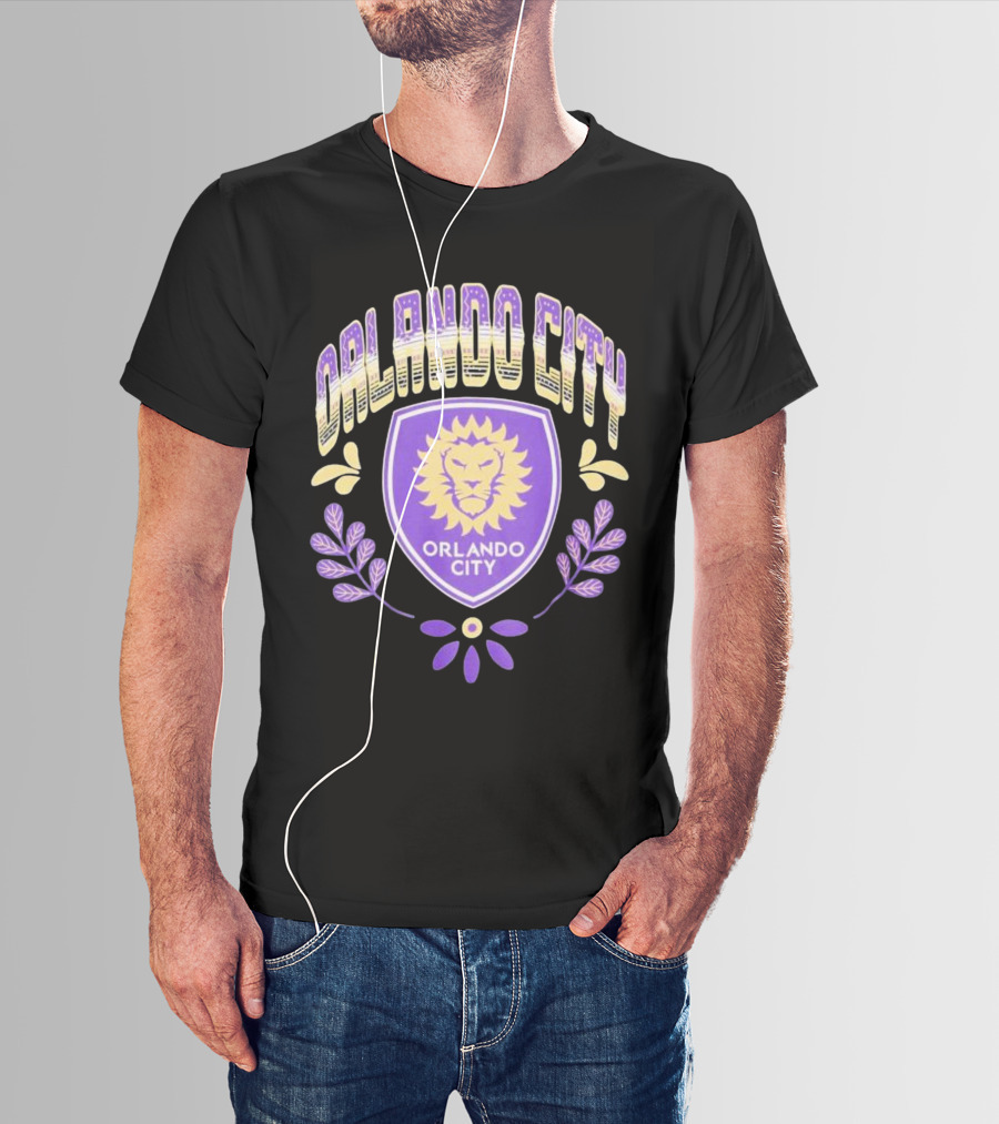 Orlando City SC Serape Style Lion Emblem Purple And Yellow T-Shirt