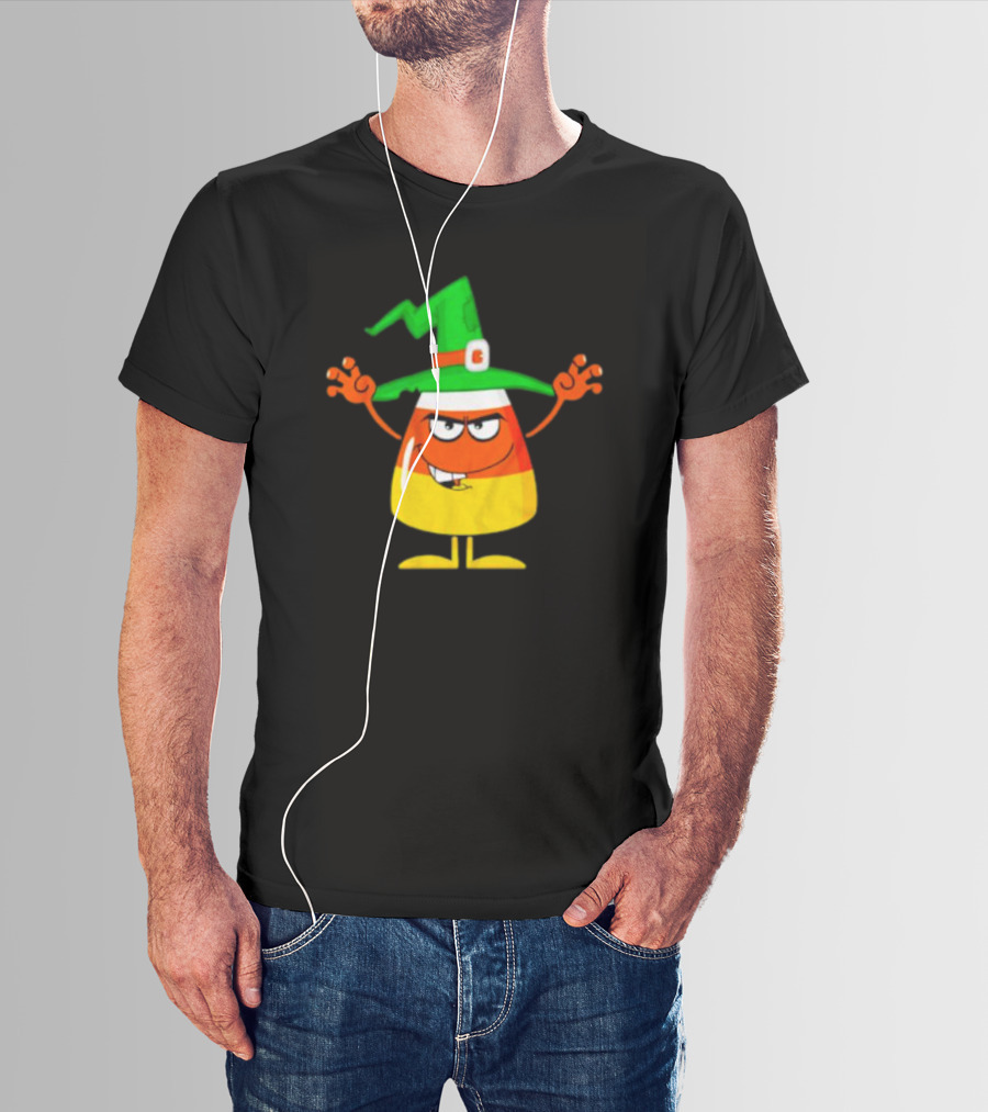 Candy Corn Witch Halloween Character With Green Hat T-Shirt