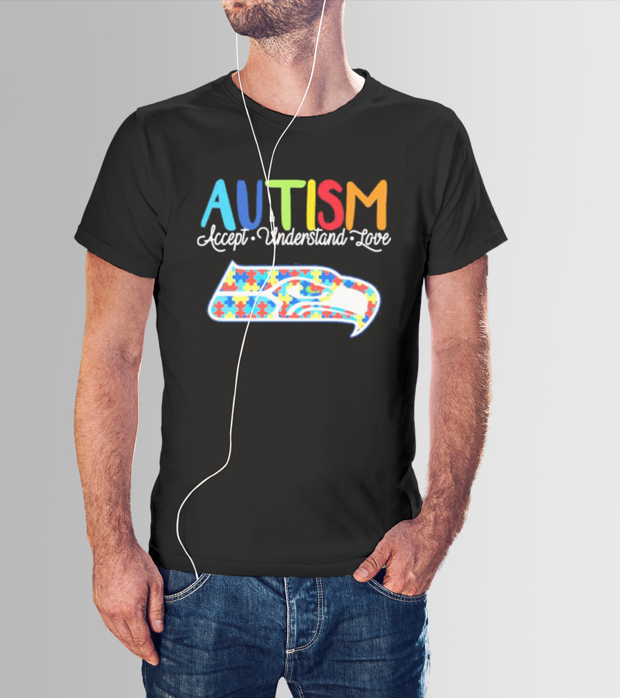 Seattle Seahawks NFL Autism Accept Understand Love Puzzle T-Shirt