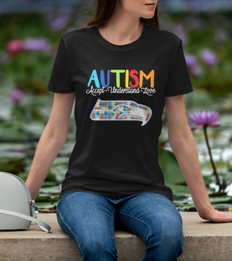 Seattle Seahawks NFL Autism Accept Understand Love Puzzle T-Shirt