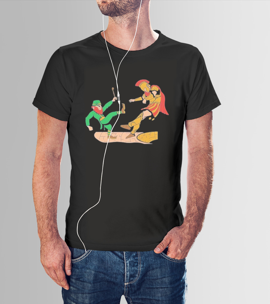 Notre Dame Leprechaun Vs. Trojan Warrior Kick Battle T-Shirt