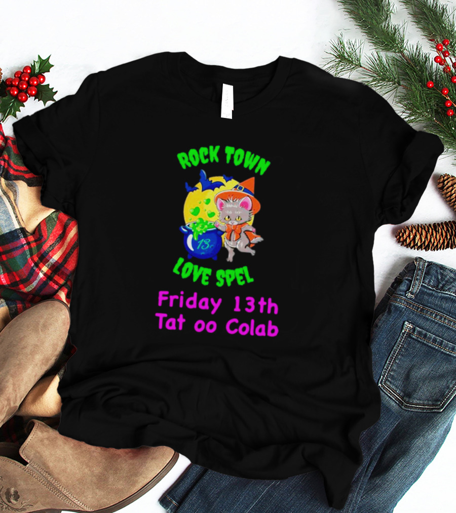 Rock Town Love Spell Friday 13th Tattoo Collab Cat Pumpkin Moon T-Shirt