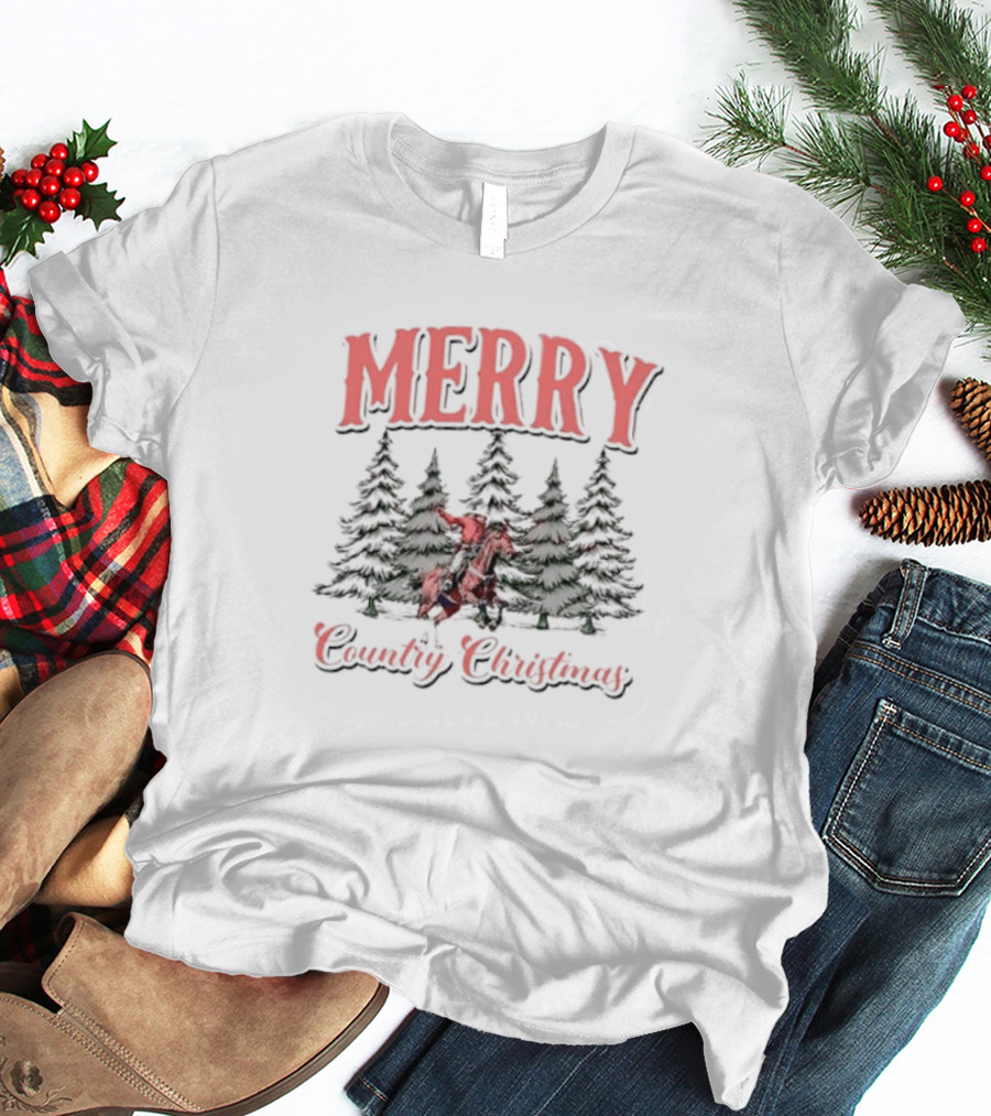 Merry Cowboy Country Christmas With Trees T-Shirt