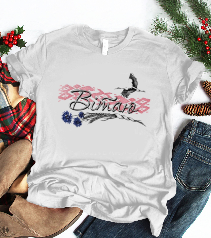 Belarusian Bird With Pink Pattern And Blue Flowers T-Shirt