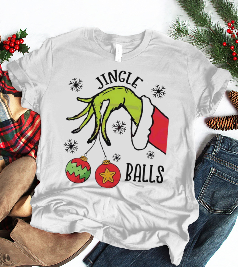 Jingle Balls Grinch Hand Holding Christmas Ornaments T-Shirt