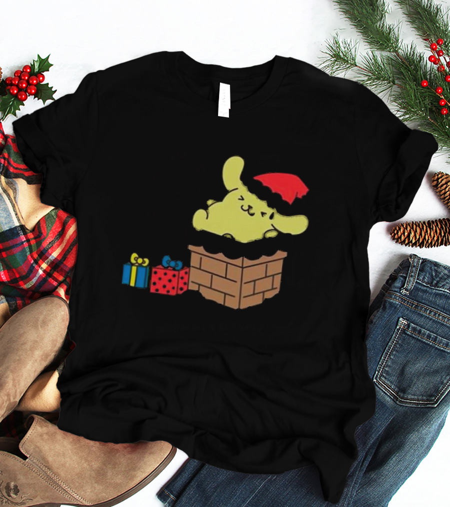Pompompurin Christmas Chimney With Santa Hat And Presents T-Shirt
