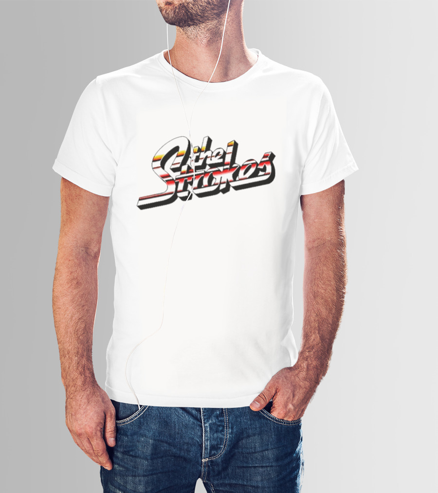 The Strokes Striped Text With Red And Yellow Accents T-Shirt