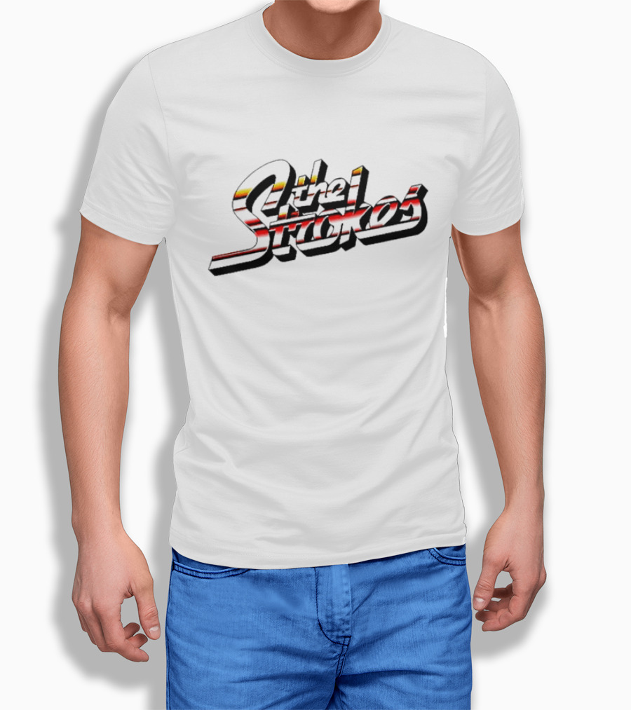 The Strokes Striped Text With Red And Yellow Accents T-Shirt