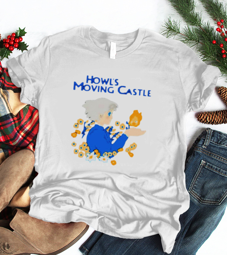 Howl’s Moving Castle Howl With Calcifer And Flowers T-Shirt