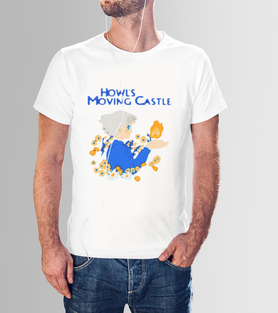Howl’s Moving Castle Howl With Calcifer And Flowers T-Shirt