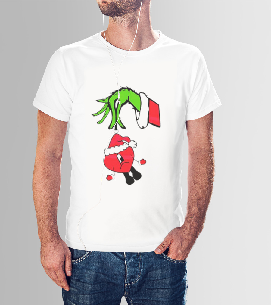 Grinch Hand Bad Bunny Santa Hat Christmas T-Shirt