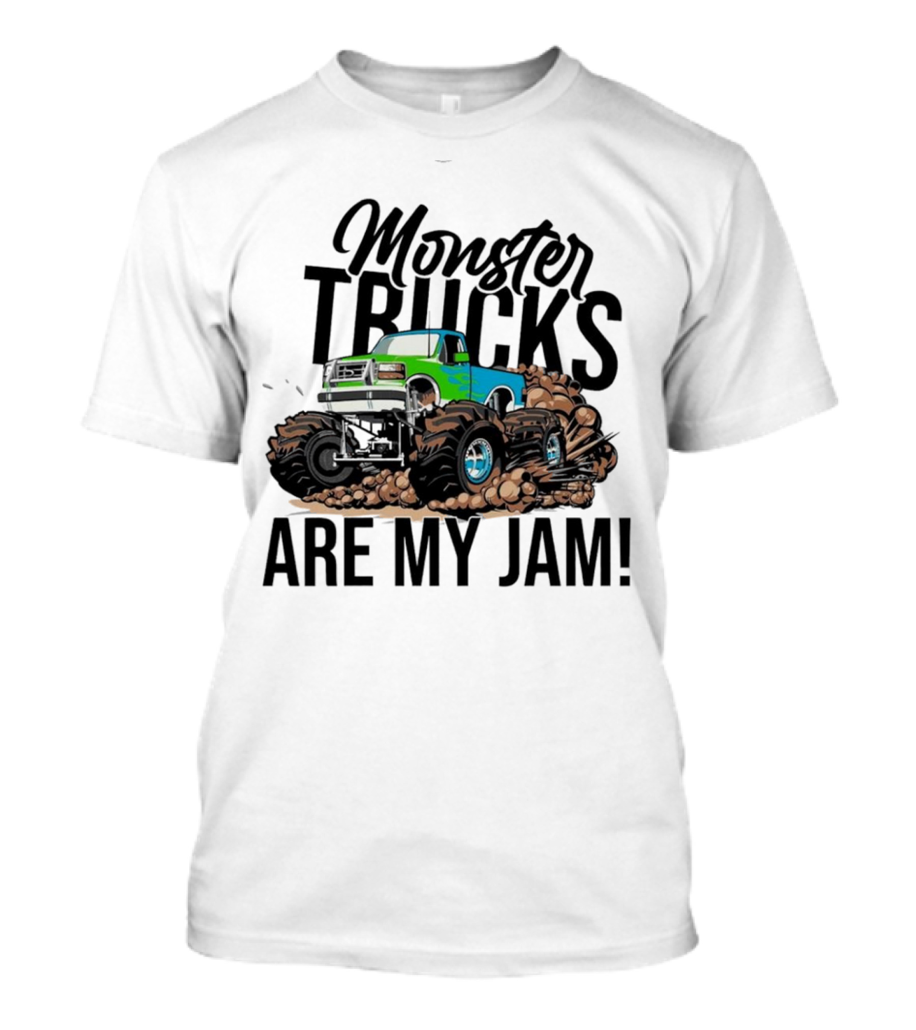 Monster Trucks Are My Jam Off-Road Adventure With Green And Blue Truck T-Shirt