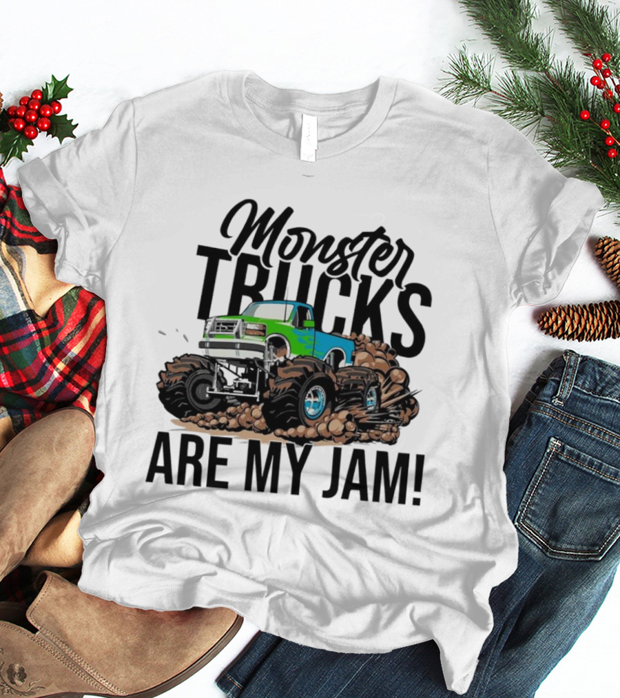 Monster Trucks Are My Jam Off-Road Adventure With Green And Blue Truck T-Shirt