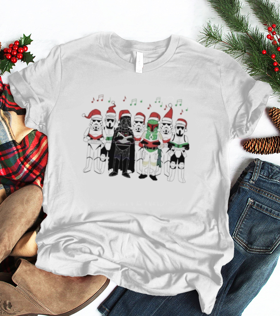 Star Wars Characters Santa Hats Singing Christmas Carols T-Shirt