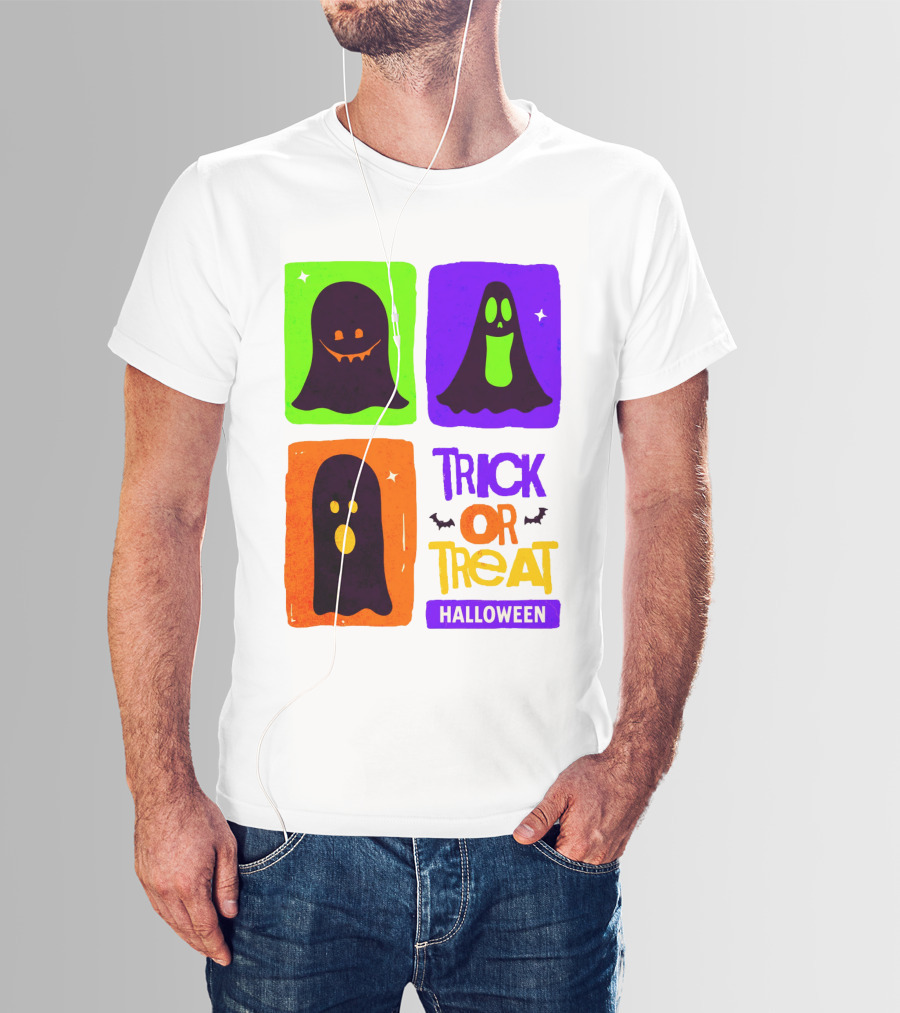Halloween Trick Or Treat Ghosts In Colorful Boxes T-Shirt