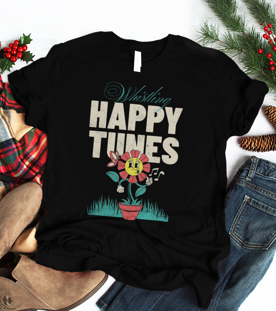 Whistling Happy Tunes Flower With Music Notes T-Shirt