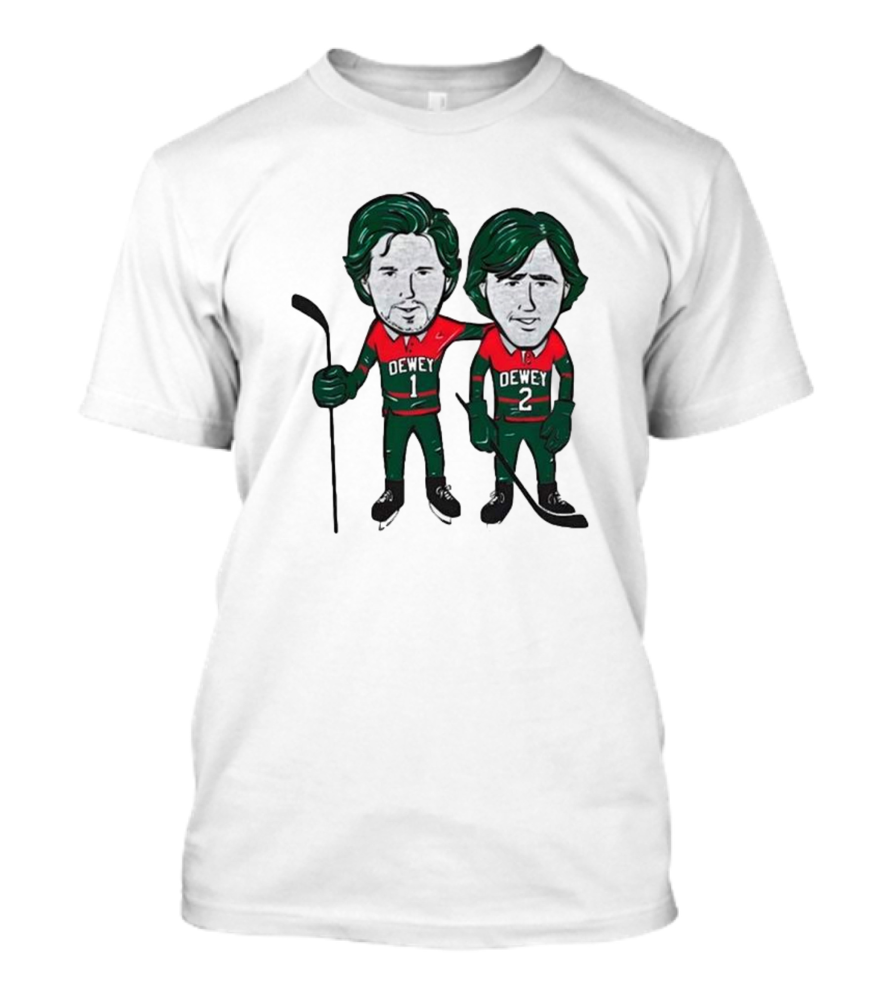Dewey Brothers Hockey Duo With Numbered Jerseys And Sticks T-Shirt