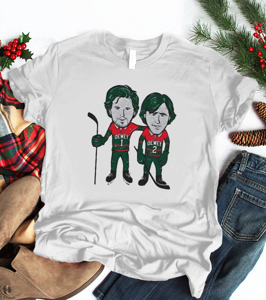 Dewey Brothers Hockey Duo With Numbered Jerseys And Sticks T-Shirt