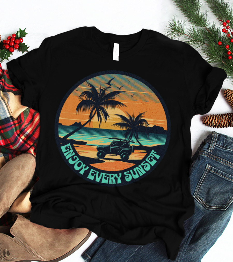 Enjoy Every Sunset Tropical Beach Jeep Adventure T-Shirt