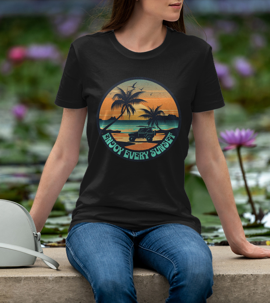 Enjoy Every Sunset Tropical Beach Jeep Adventure T-Shirt