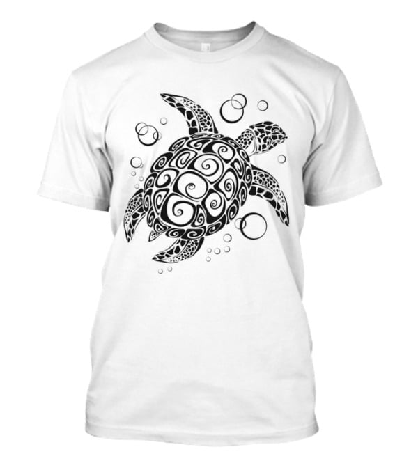 Sea Turtle Tribal Pattern With Bubbles T-Shirt