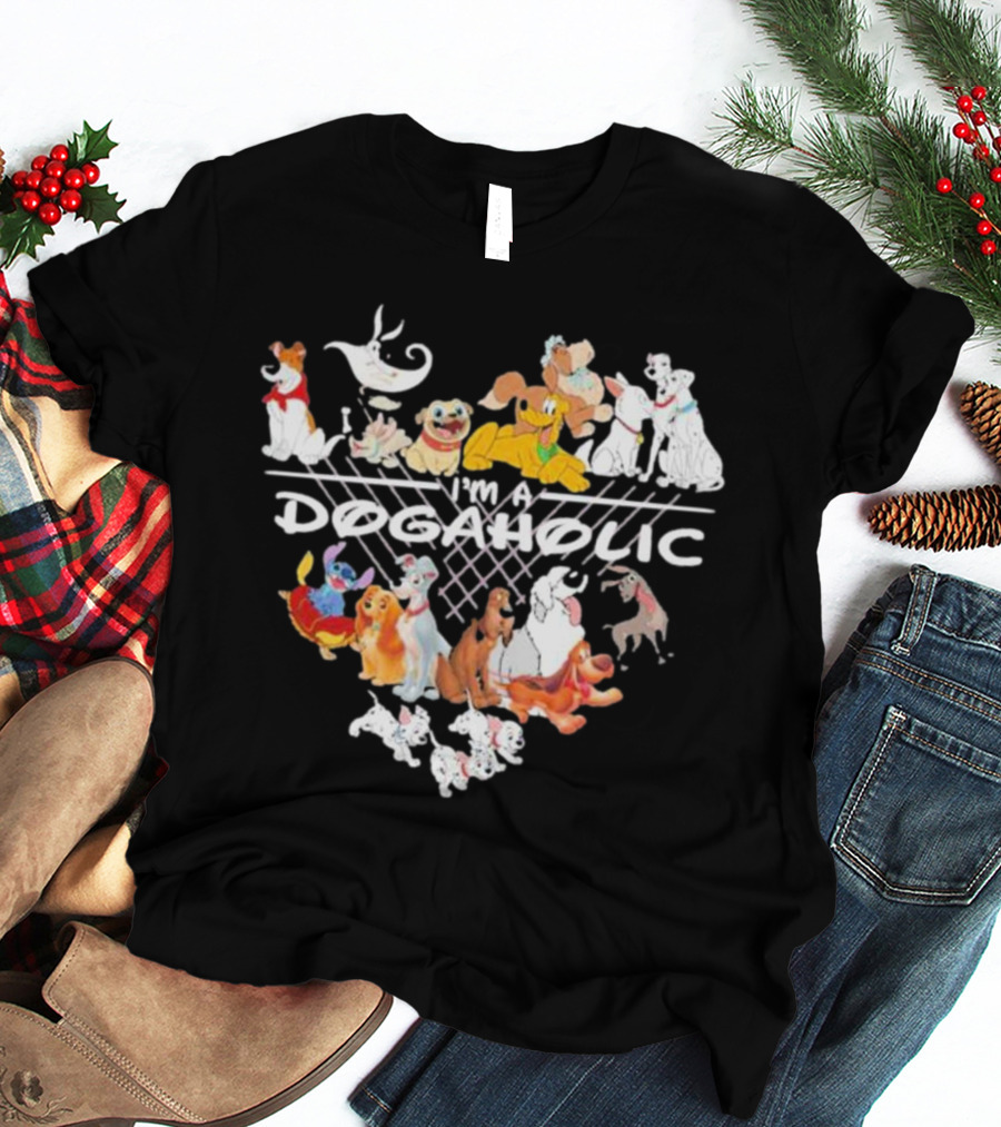 I'm A Dogaholic With Iconic Cartoon Dogs Heart T-Shirt